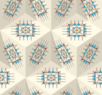 Decorative geometric repeating pattern inspired by Al-Qatt Al-Asiri traditional paintings