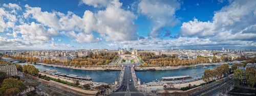 Scenery view from the Eiffel tower height to the Paris cityscape
