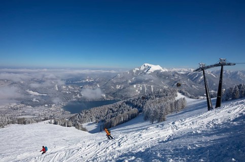 Winter landscape with ski tracks in deep snow