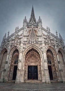 Outdoor facade view of Saint Maclou Church of Rouen in Normandy