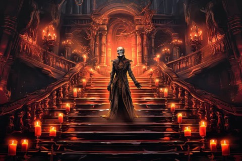 The Legendary Phantom of the Opera going down the stairs of the Paris Opera