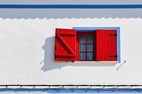 Blue and white facade