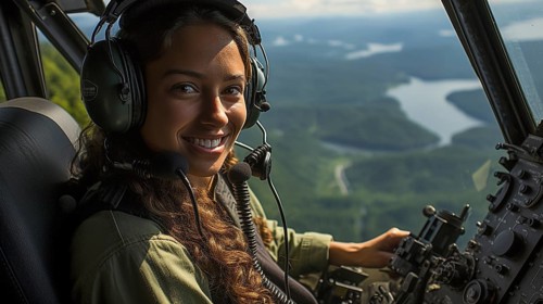 Female military helicopter pilot in the cockpit