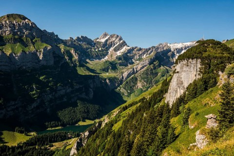 Steep mountains and lake