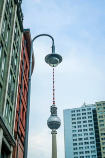 Radio tower with street lamp