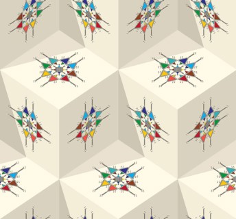 Decorative geometric repeating pattern inspired by Al-Qatt Al-Asiri traditional paintings