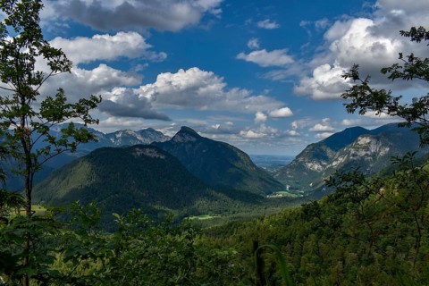 View from the horse-rider Alm towards Bad Reichenhall and Hochstaufen