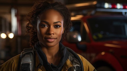 Female african american firefighter at a fire incident