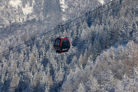 Winter landscape with Zwoelferhorn cable car