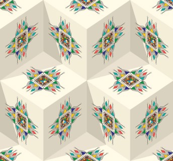 Decorative geometric repeating pattern inspired by Al-Qatt Al-Asiri traditional paintings
