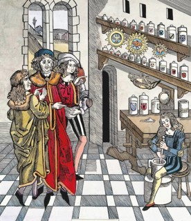 Interior view of an apothecary in the 17th century