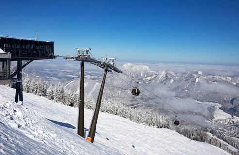 Winter landscape with ski tracks in deep snow