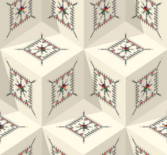 Decorative geometric repeating pattern inspired by Al-Qatt Al-Asiri traditional paintings