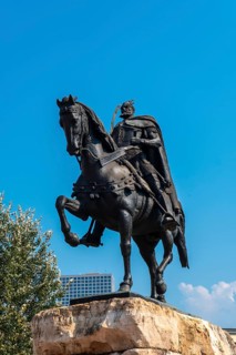 The beautiful Skanderbeg horse monument in Skanderbeg Square in Tirana. Albania