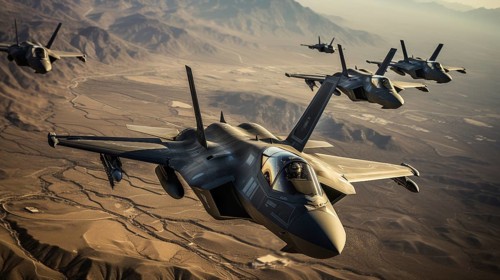 A lockheed martin F-35 fighter jet sqadron in formation