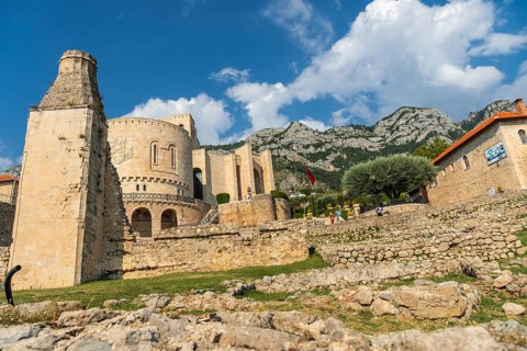 Interior of Kruje Castle and its fortress with walls. Albania