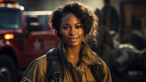 Female african american firefighter at a fire incident