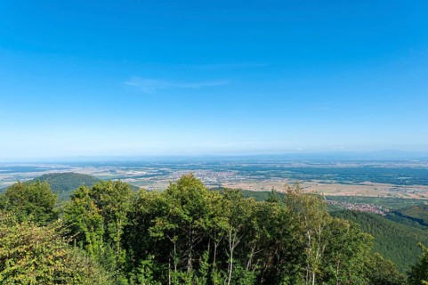 View from the Chateau du Haut Koenigsbourg over the landscape of the Upper Rhine Plain.... In the background the hilly landscape of the Black Forest