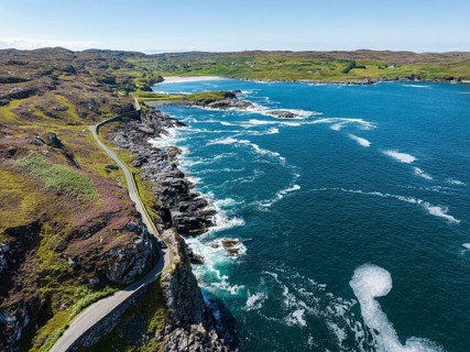 Aerial view of the single track road and scenic route B869