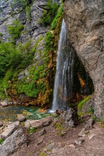 Natural landscape at Grunas waterfall in Theth national park