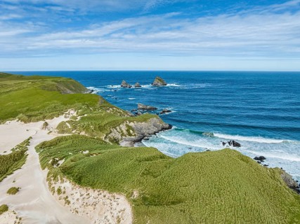 Aerial view of the dune landscape on the Faraid Head peninsula