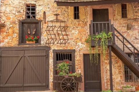 Old traditional farmyard restored in the town centre. Colmar