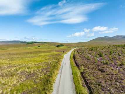Aerial view of the A836 single track road between Lairg and Altnaharra
