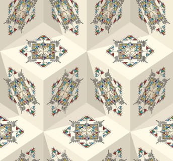 Decorative geometric repeating pattern inspired by Al-Qatt Al-Asiri traditional paintings