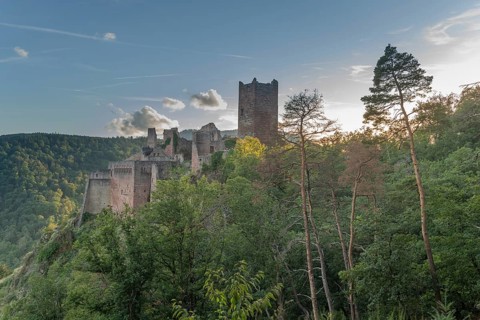 Ortisei Castle on a steep mountain. Ribeauville