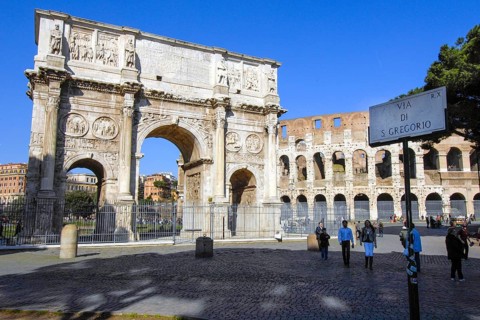 View of Arch of Constantine Triumphal Arch of Emperor Constantine right in the picture only a few tourists people