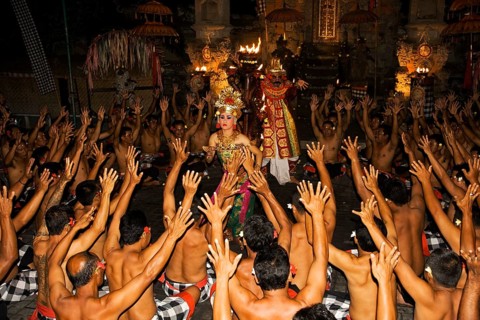 Waving hands during Kecak dance performance