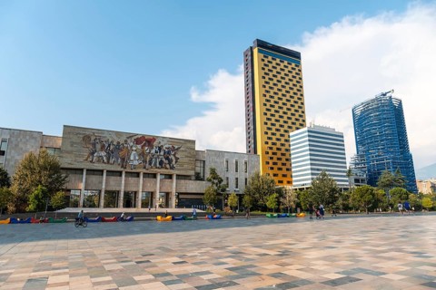 Tourist points of interest in Skanderbeg Square in Tirana. Albania