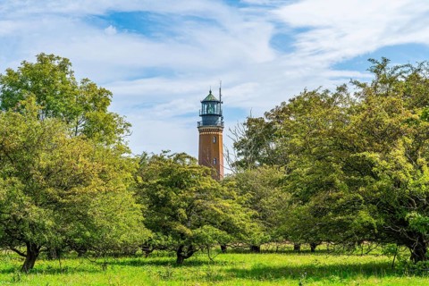 Brick lighthouse on the island of Greifswalder Oie in the Baltic Sea off Usedom
