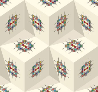 Decorative geometric repeating pattern inspired by Al-Qatt Al-Asiri traditional paintings