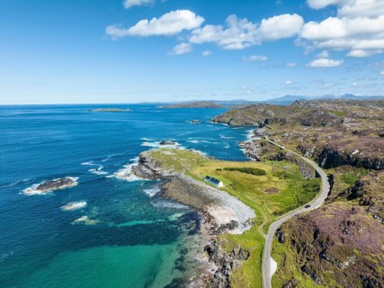 Aerial view of the single track road and scenic route B869