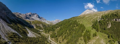 Panorama in Val Vau with view towards Val Mora