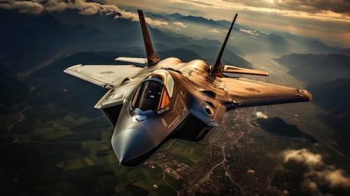 A lockheed martin F-35 fighter jet flying high in the air
