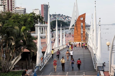 Harbour pier with walkers in Guayaquil