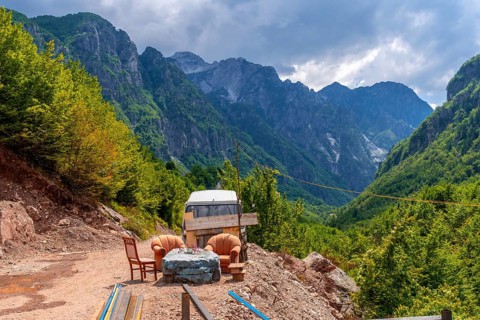 Beautiful landscape on the hiking route towards Grunas Waterfall in Theth national park