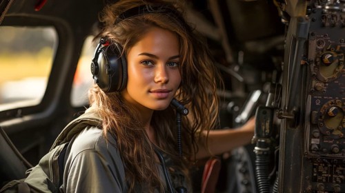 Female military helicopter pilot in the cockpit