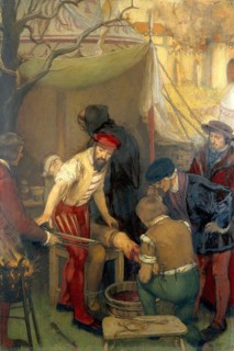 Ambroise Pare amputating a leg on the battlefield during the siege of Bramvilliers