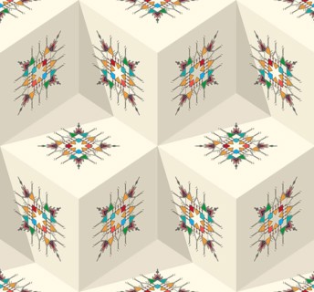 Decorative geometric repeating pattern inspired by Al-Qatt Al-Asiri traditional paintings
