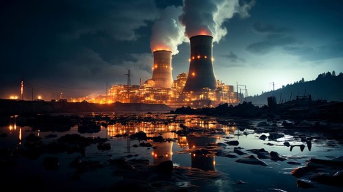 A brightly lit nuclear reactor