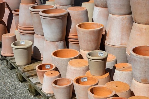Terracotta pots in a garden centre