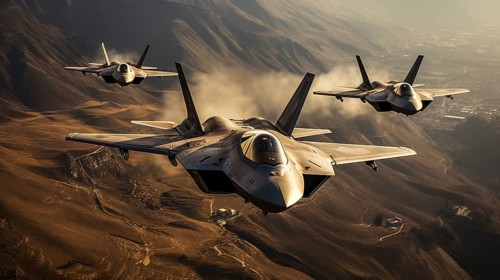 A lockheed martin F-35 fighter jet sqadron in formation