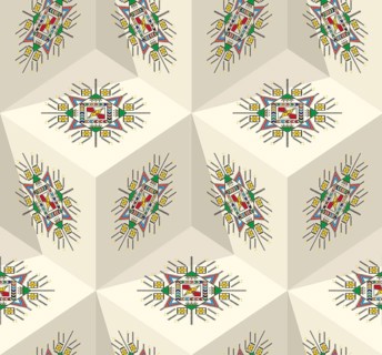 Decorative geometric repeating pattern inspired by Al-Qatt Al-Asiri traditional paintings