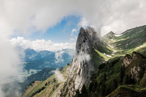 Steep mountains and clouds