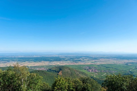 View from the Chateau du Haut Koenigsbourg over the landscape of the Upper Rhine Plain.... In the background the hilly landscape of the Black Forest