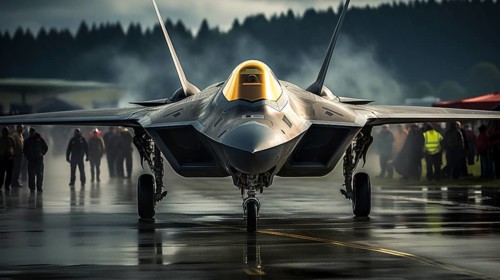 A lockheed martin F-35 fighter jet waiting on the runway