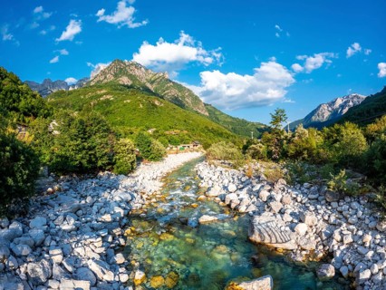 Beautiful Valbona river valley in summer